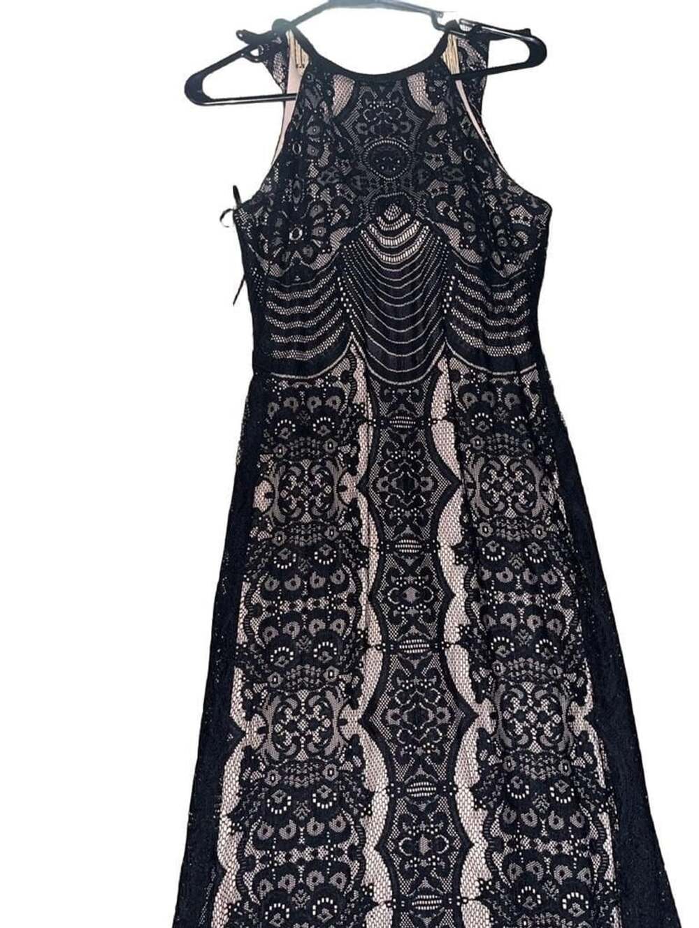 Morgan & Co. Women's Black Lace Bodysuit with Nude Lining